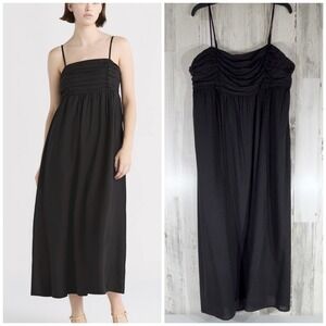 Free Assembly Maxi Dress Size XXL 20 Black Linen Smocked Ruched Adjustable Strap